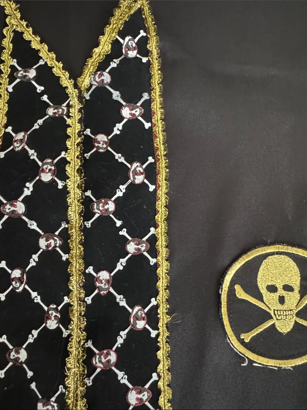 Kids Black Pirate Vest with Gold Skull Accents, one size